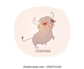 Illustration of Taurus. Cartoon style. Zodiac vector illustration for kids. One of 12  in collection for your design of astrology calendar or horoscope