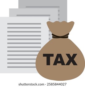 Illustration of tax documents and a money bag