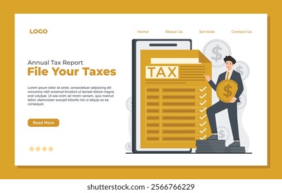 Illustration of tax report landing page template with simple design for tax report filing