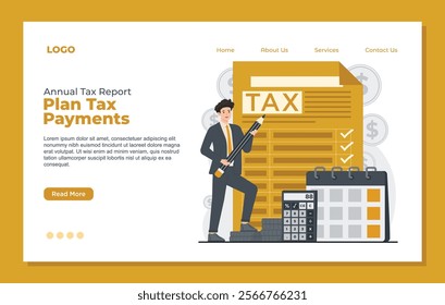 Illustration of tax report landing page template with simple design for tax report filing