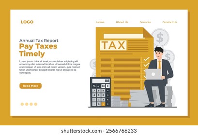 Illustration of tax report landing page template with simple design for tax report filing