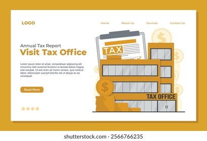 Illustration of tax report landing page template with simple design for tax report filing