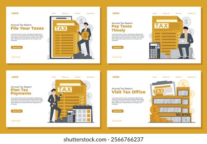 Illustration of tax report landing page template with simple design for tax report filing