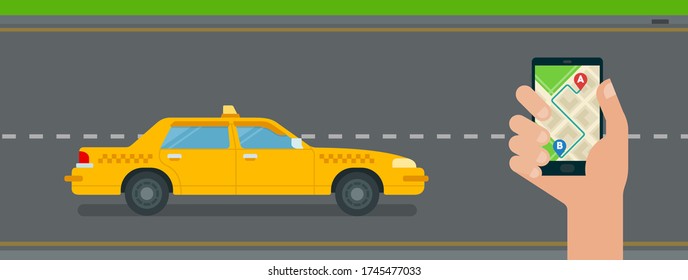 Ilustración de una llamada de taxi, icono del vector de aplicación móvil aislado