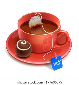 Illustration tea bag  with chocolate vector