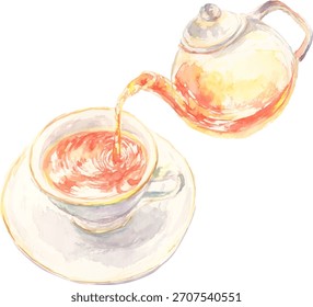 Ilustración del té que se vierte en una taza, Vector