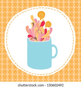 illustration with tea or coffee cup in frame