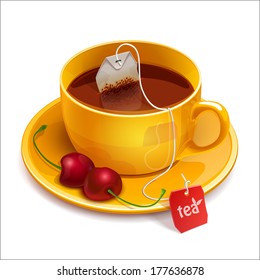 Illustration tea cup with cherry