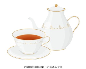 Illustration of tea cups and pots lined up