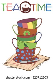 Illustration of tea cups that are put into each other. Tea time EPS.10 vector illustration