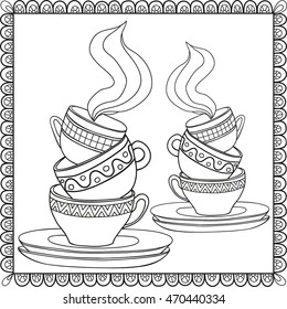 Illustration of tea drinking, can be used as a greeting card, design element, etc.