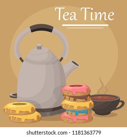 illustration of tea drinking with a teapot and mug, vector