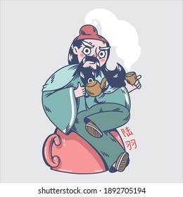 illustration of Tea Master Lu Yu (陆羽) the God of tea traditional character. flat vector illustration. 2d cartoon 