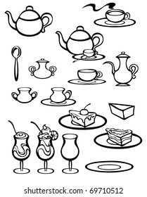 Illustration of tea set in black and white