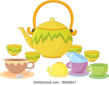 illustration of a tea set on white