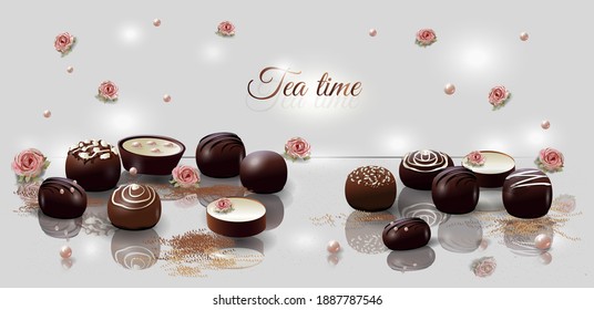 illustration tea time with candy