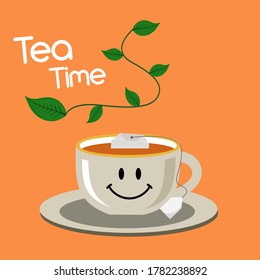 Illustration Tea Time with cute cups design template