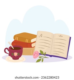 Illustration of tea time objects. Tools and pastries.