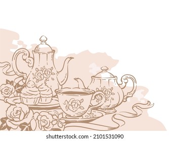 Illustration Tea Time Objects Vintage Style Stock Vector (Royalty Free ...