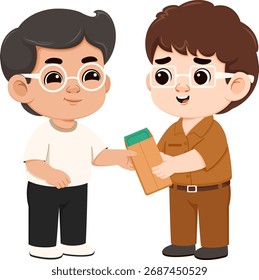 Ilustração do Professor Aceitando Envelope do Pai do Aluno