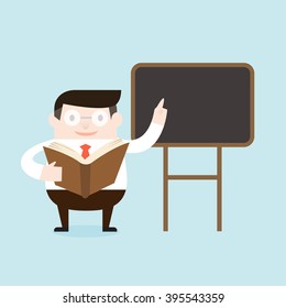 Illustration of teacher and blackboard in classroom. Vector illustration flat style.
