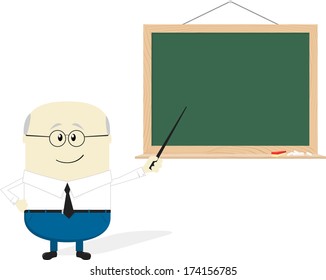 illustration of teacher cartoon and blackboard isolated on white background, flat design