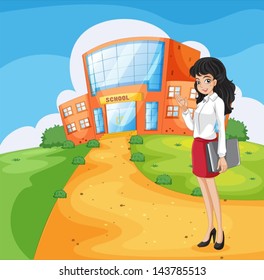 Illustration of a teacher going to the school