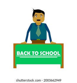 illustration of a teacher holding a table that reads back to school. suitable for illustration entering school.