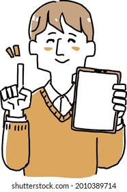 Illustration of a teacher holding a tablet