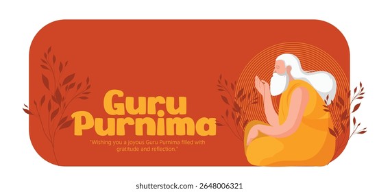 Ilustração de um professor e estudante celebrando o Guru Purnima, uma tradição que honra o vínculo guru-discípulo preenchido com respeito e reverência em um ambiente espiritual e cultural.