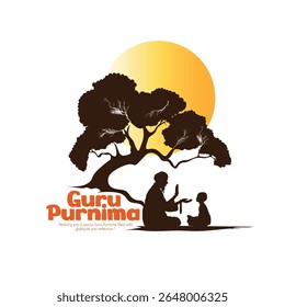 Ilustração de um professor e estudante celebrando o Guru Purnima, uma tradição que honra o vínculo guru-discípulo preenchido com respeito e reverência em um ambiente espiritual e cultural.