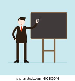 Illustration of teacher is teaching by using blackboard. Vector illustration flat style.