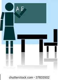 Illustration of teacher teaching in the class room	Class