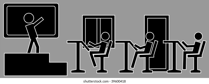 Illustration of teacher teaching in the class room	Class