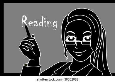 Illustration of teacher teaching in the class room	