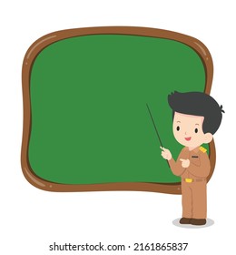 Illustration of a teacher is teaching in front of the blackboard