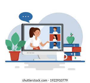 Illustration Teacher Teaching Online Classes Students Stock Vector ...