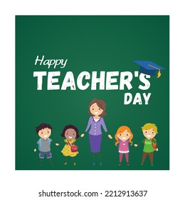 Illustration of Teacher's Day Post holding students together Vector