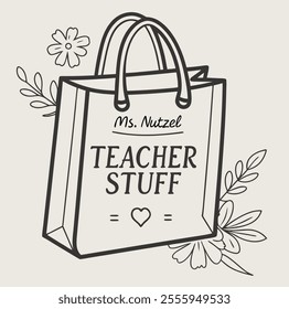 Illustration of a Teacher's Gift Bag With Floral Decoration and Heart