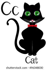Illustration for teaching children the English alphabet with cartoon cat. The letter C.