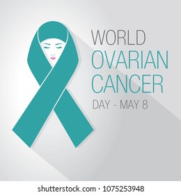 An illustration of teal ribbon represent world ovarian cancer day