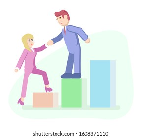Illustration of the team building concept. Vector image in a modern flat style. Business leader characters.