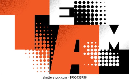 Ilustración de la composición del equipo en diseño tipográfico.