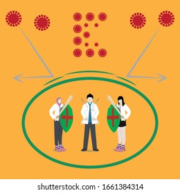illustration of a team of doctors. prevent corona virus.