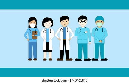 illustration of a team of medical personnel, doctors and nurses, male and female. for icons, templates or backgrounds