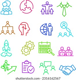 Illustration des Symbol-Satzes für Teamarbeit. Vektorgrafiken der Unternehmensberatung. Team Work Pack Symbol Vektorelemente für Infografik Web.