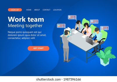 Illustration of a team of workers. several people having a meeting together, isometric vector illustration design concept