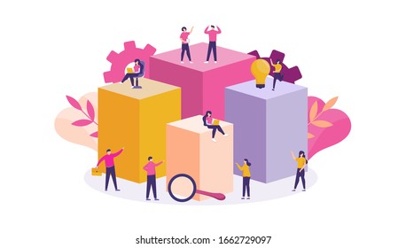 illustration of a team working together on a large project. work together to get profit and get success. the concept of cooperation, thinking together, team success. flat design