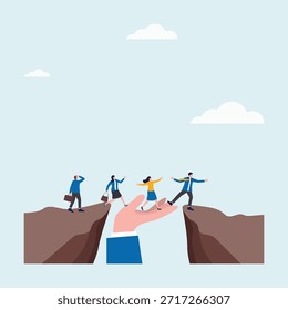 Illustration von Teamarbeit und Zusammenarbeit mit Menschen versuchen, die Lücke zu überwinden