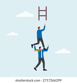 Illustration of teamwork and collaboration with two men are climbing a ladder